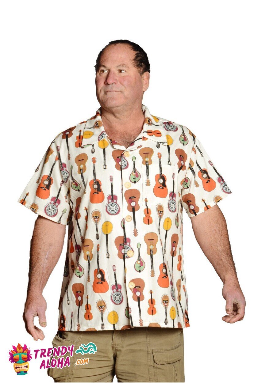 White Musical Strings Pattern Casual Hawaiian Shirt for Music Lovers