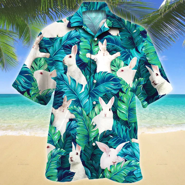 White Rabbit Lovers Trendy Hawaiian Shirt, Rabbit Aloha Shirt, Short Sleeve Hawaiian Aloha Shirt For Men, Women White Rabbit Lovers Trendy Hawaiian Shirt, Rabbit Aloha Shirt, Short Sleeve Hawaiian Aloha Shirt For Men, Women