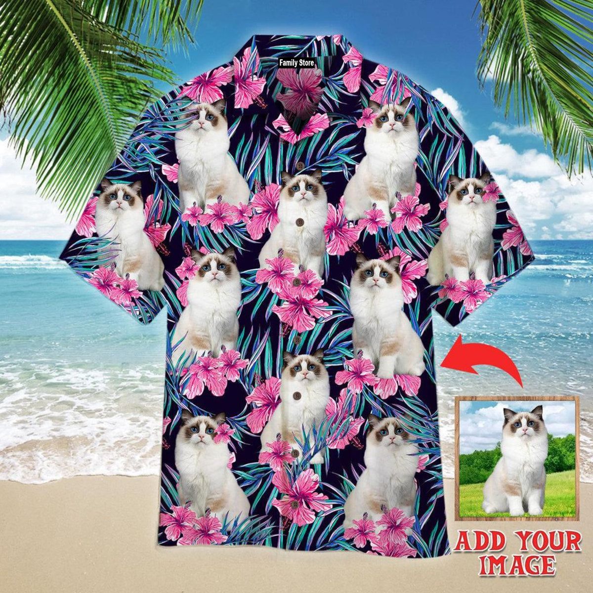 White Ragdoll Cat Hide And Seek In Pink Floral Tropical Custom Hawaiian Shirt
