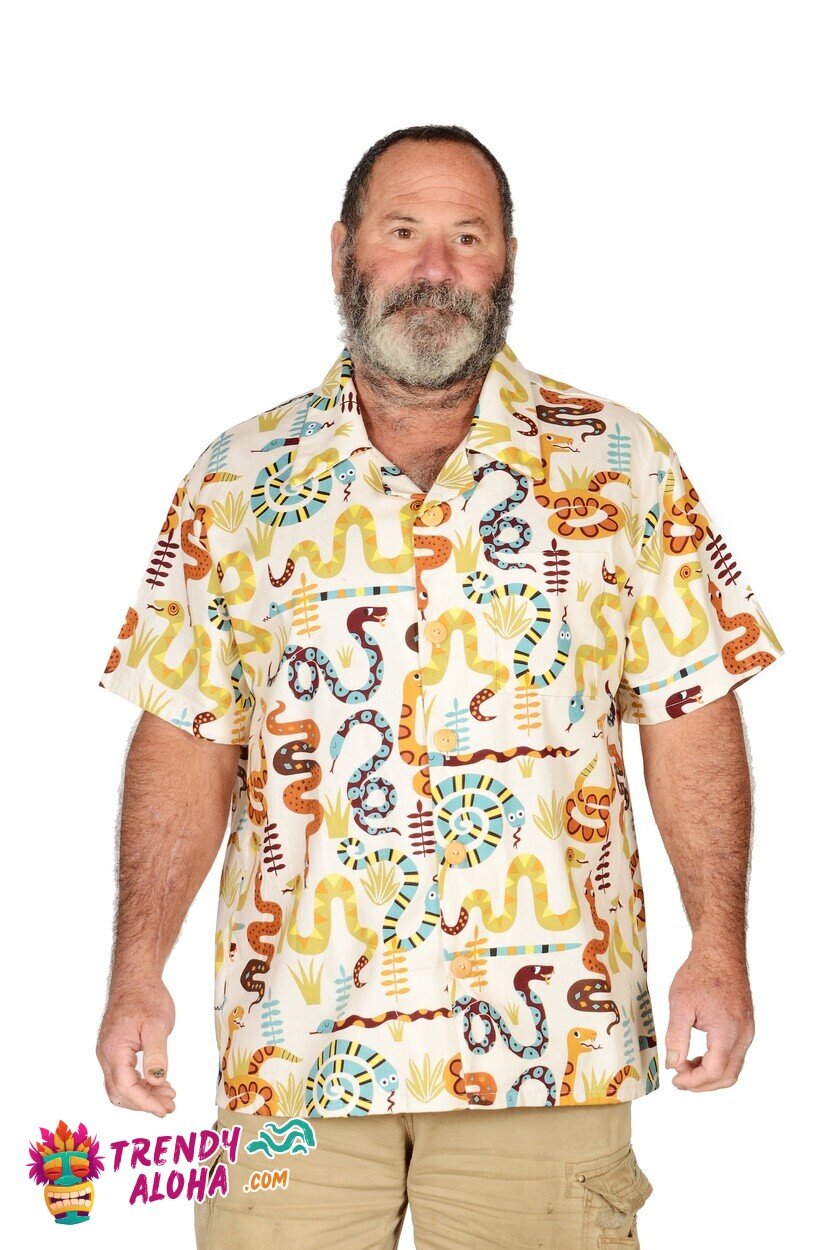 White Snake Skin Exotic Pattern Bold Print Hawaiian Shirt