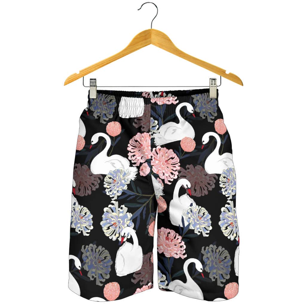 White Swan Blooming Flower Pattern For Men Women Kid Shorts