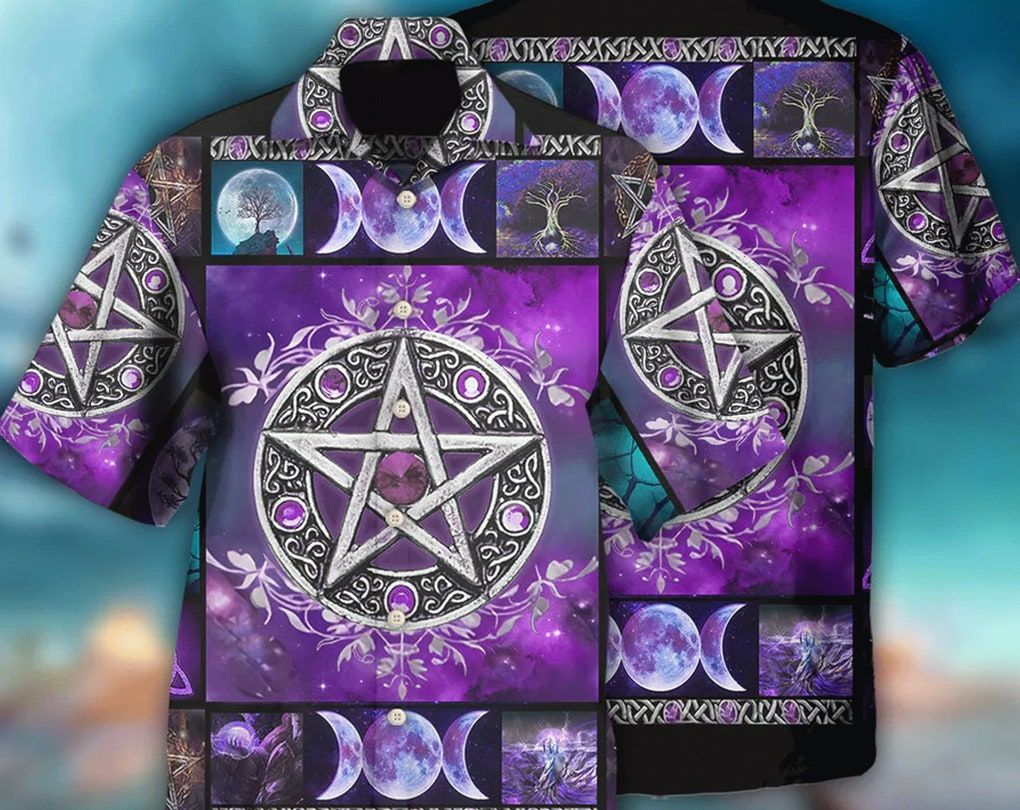 Wicca Witch Vibes Purple Pentagra, Trendy Hawaiian Shirt For Men/Women, Hawaii Shirt Party Summer, Birthday Gift, Hawaii Style, Hawaiian Set Gift.