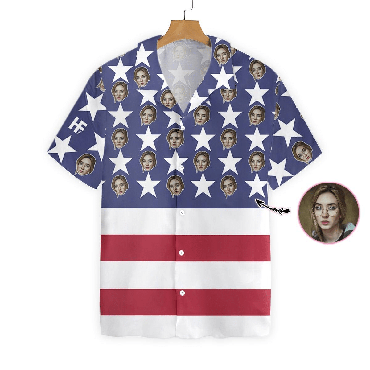 Wife Face With American Flag Custom Hawaiian Shirt