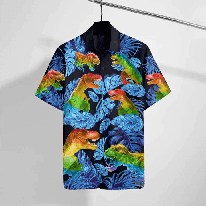 Wild Animal Lgbt T Rex Trendy Hawaiian Shirt, Short Sleeve Hawaiian Aloha Shirt For Men