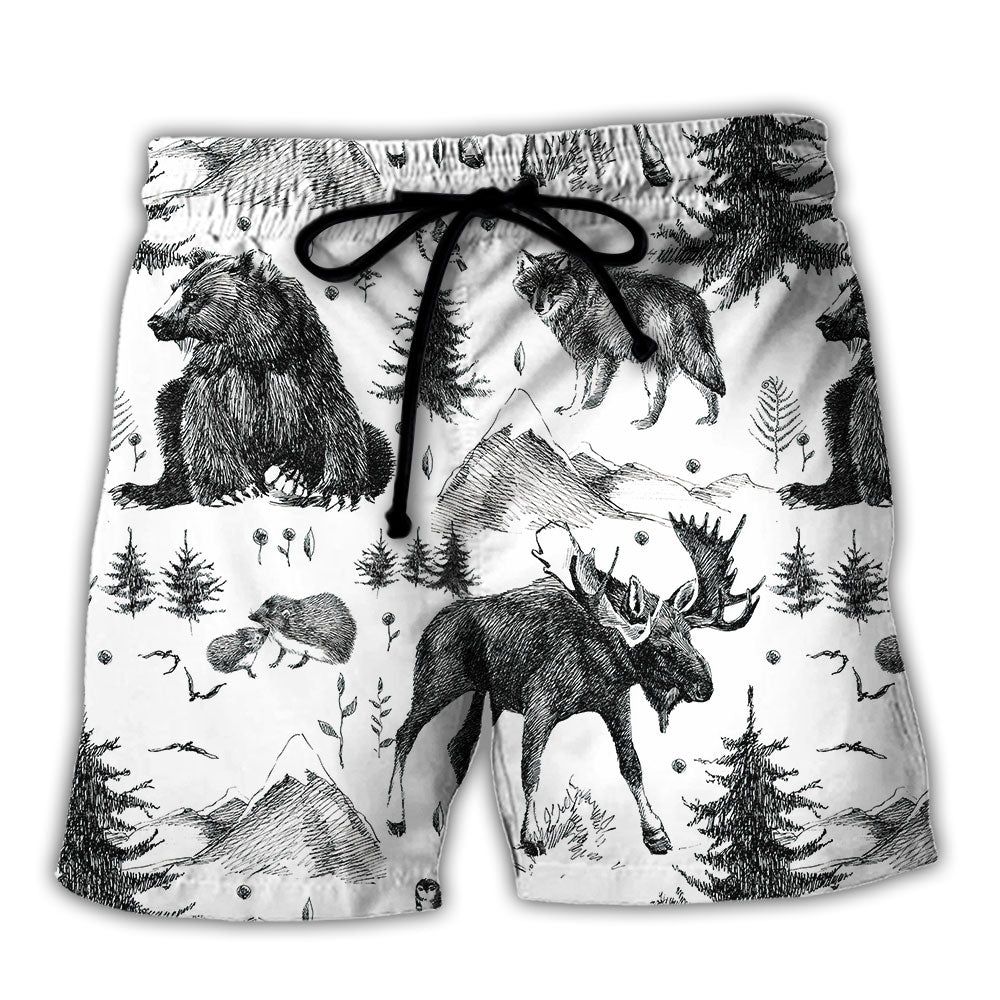 Wild Animals Black And White Trendy Aloha Hawaiian Beach Shorts