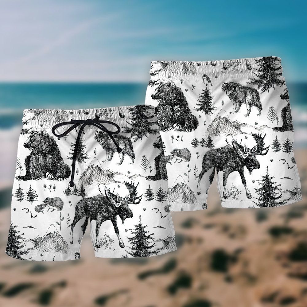 Wild Animals Black And White Trendy Aloha Hawaiian Beach Shorts