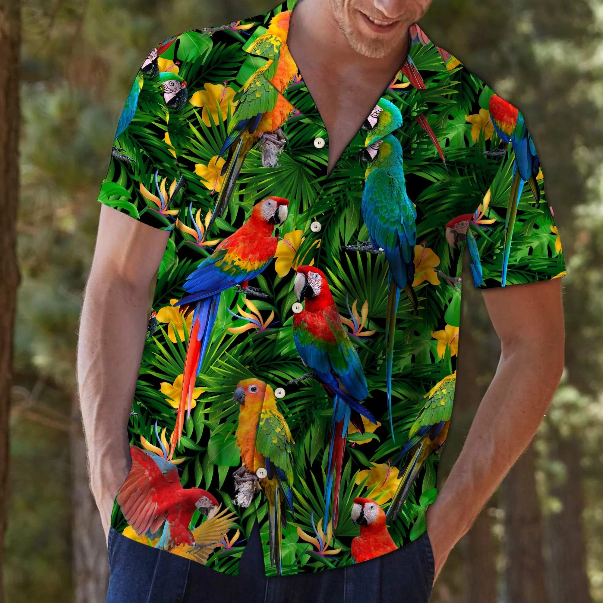Wild Flowers and Parrots Hawaiian Tropical Shirt