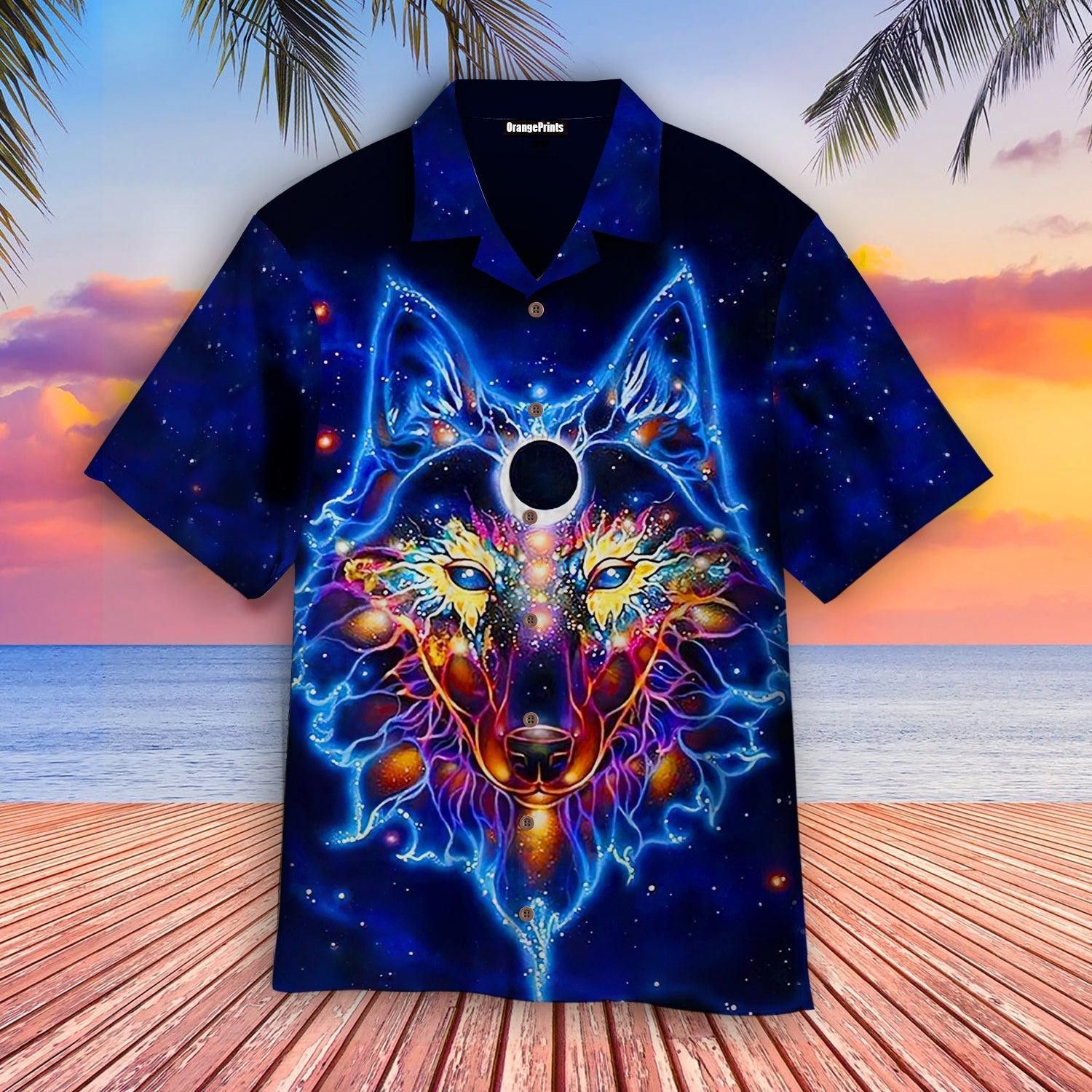 Wild Hippie Wolf Theme on Hawaiian Tropical Shirt