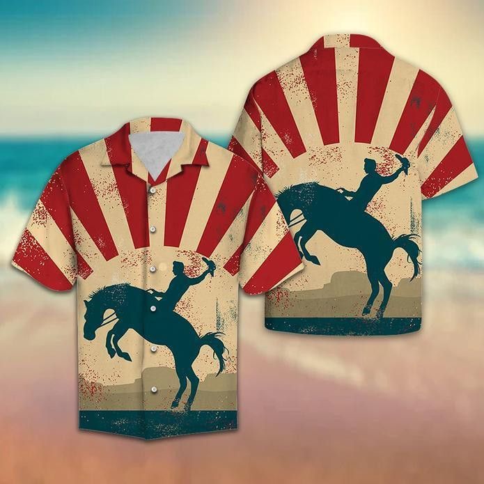 Wild Horse and Cowboy Art on Hawaiian Shirt