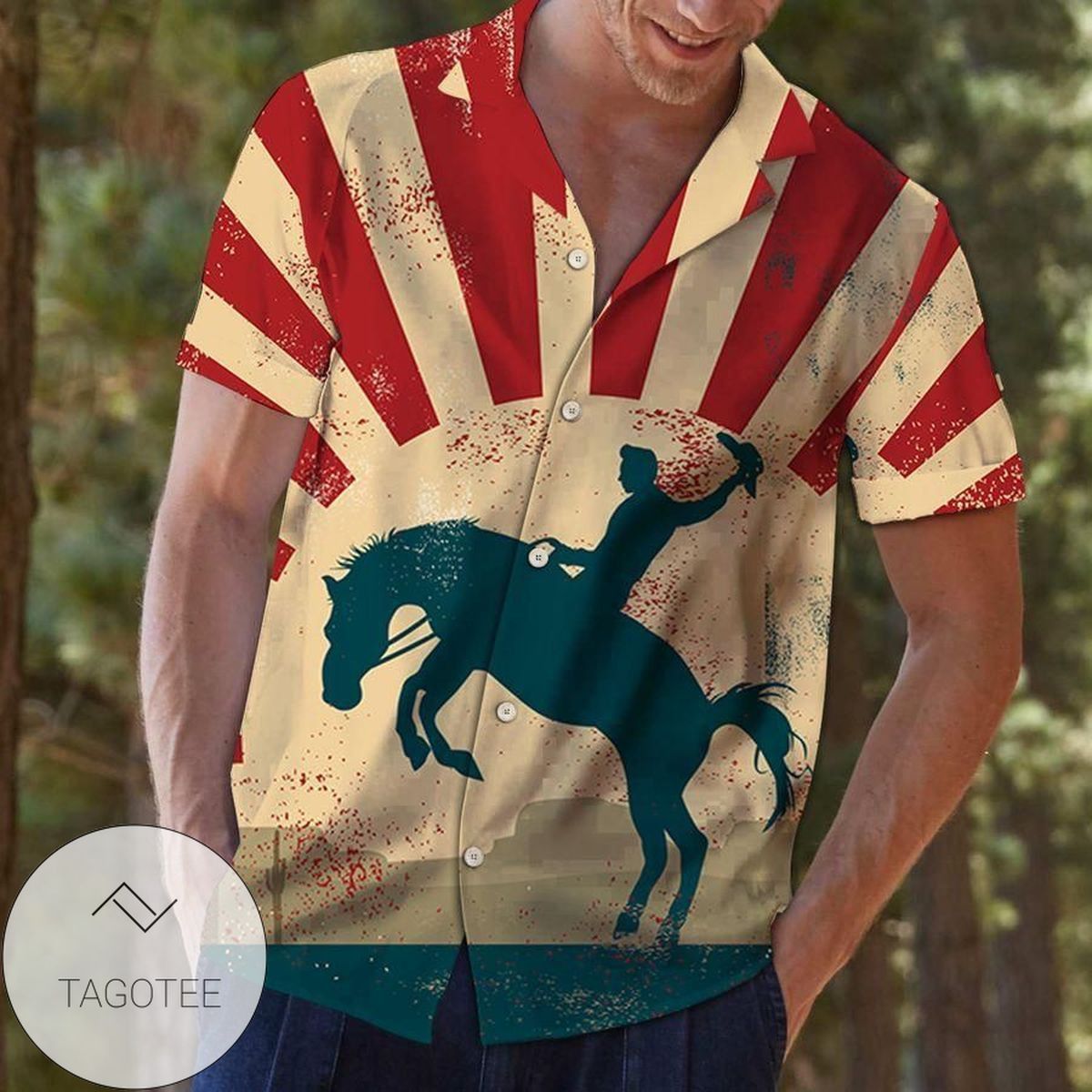 Wild Horse Engages wita Cowboy on a Hawaiian Shirt
