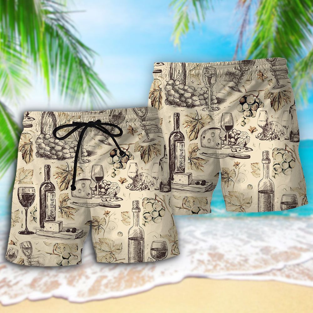 Wine And Grape Retro Art Trendy Aloha Hawaiian Beach Shorts