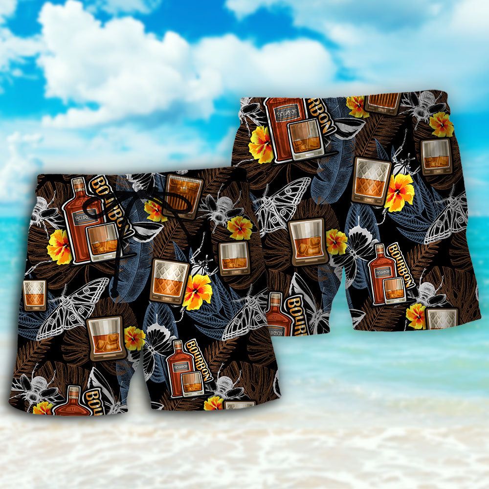 Wine Bourbon Drinking Butterflies Tropical Trendy Aloha Hawaiian Beach Shorts