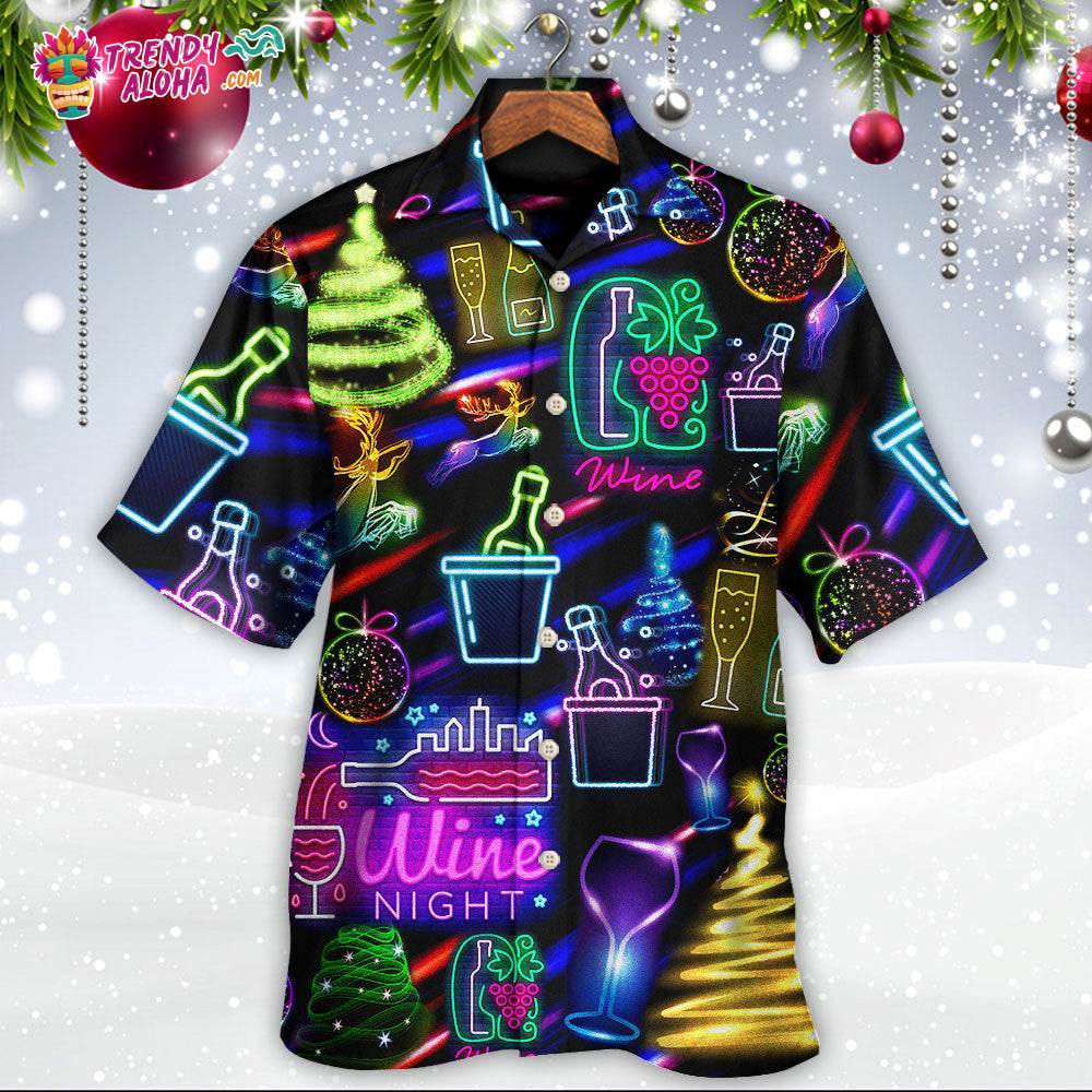 Wine Christmas Neon Art Drinking Hawaiian Shirt – Trendy Aloha