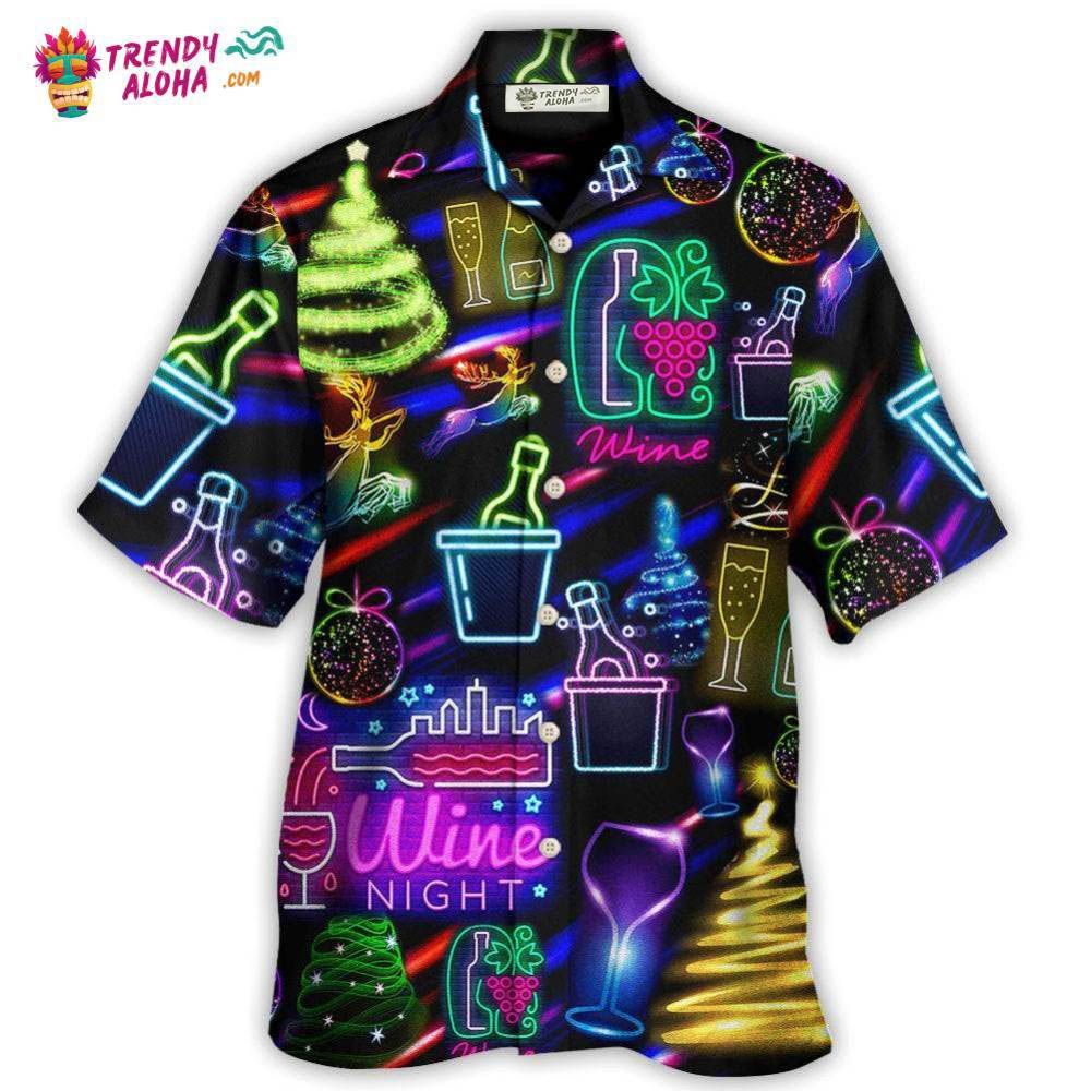 Wine Christmas Neon Art Drinking Hawaiian Shirt – Trendy Aloha Wine Christmas Neon Art Drinking Hawaiian Shirt – Trendy Aloha