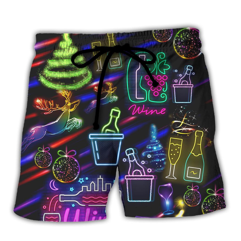 Wine Christmas Neon Art Drinking Trendy Aloha Hawaiian Beach Shorts Wine Christmas Neon Art Drinking Trendy Aloha Hawaiian Beach Shorts