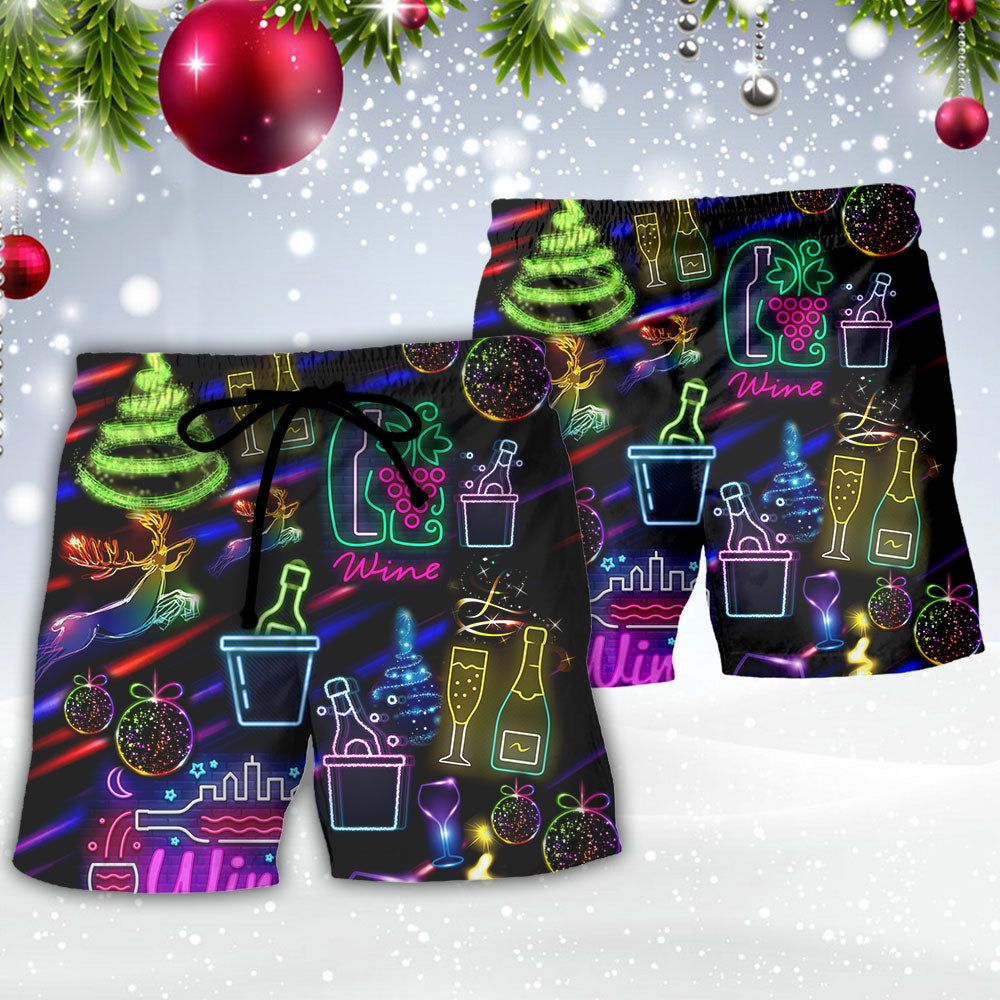 Wine Christmas Neon Art Drinking Trendy Aloha Hawaiian Beach Shorts