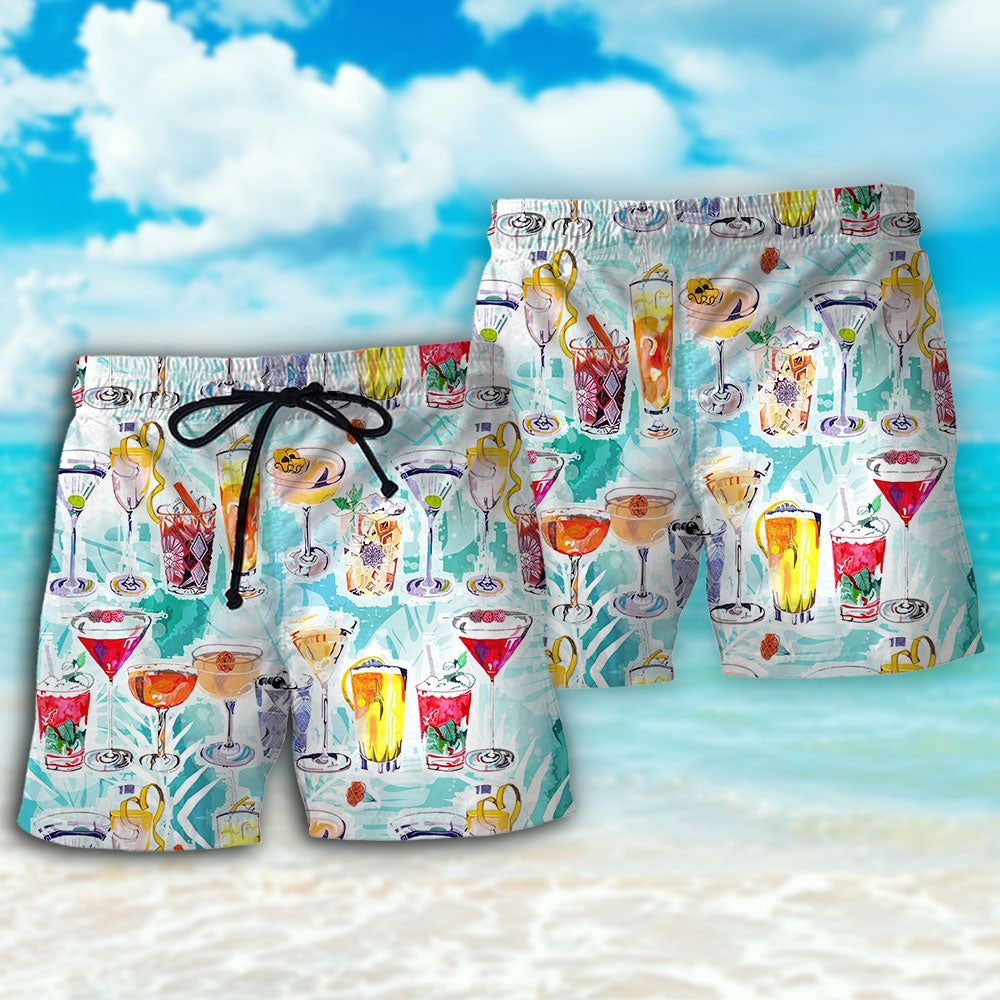 Wine Cocktail And Beach Tropical Trendy Aloha Hawaiian Beach Shorts