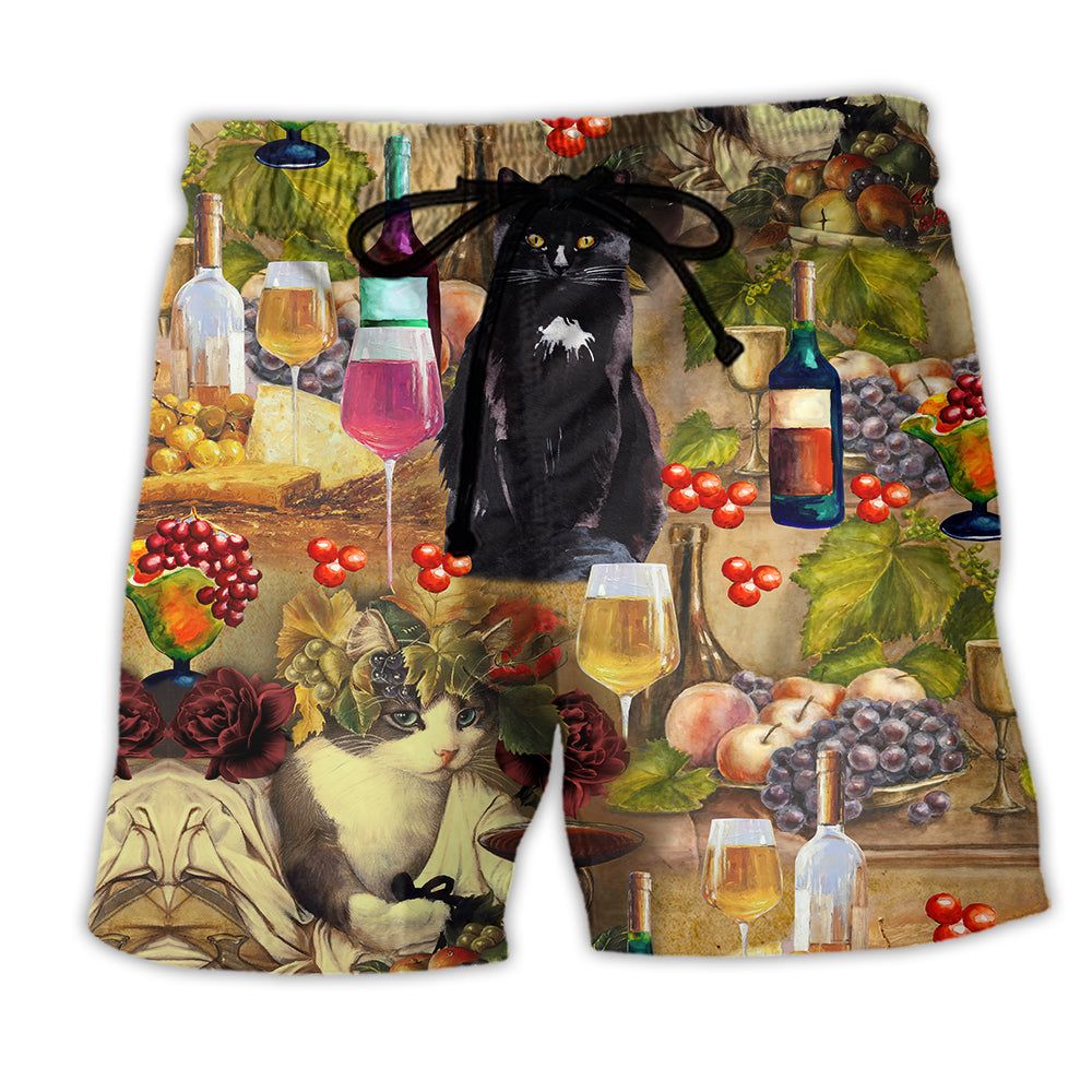 Wine Drinking Wine Feeling Fine Cats Grape Trendy Aloha Hawaiian Beach Shorts