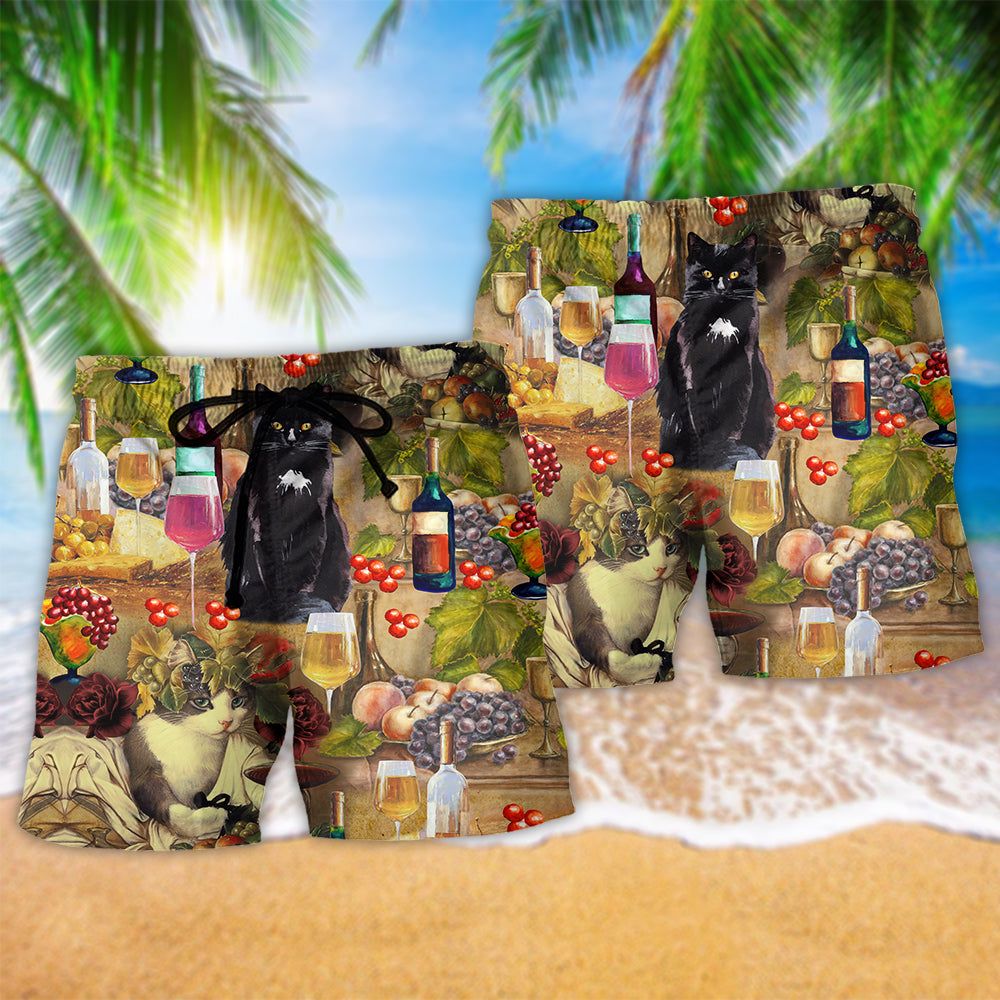 Wine Drinking Wine Feeling Fine Cats Grape Trendy Aloha Hawaiian Beach Shorts