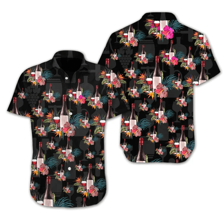 Wine Flower At Dark Night Trendy Hawaiian Shirt, Trendy Hawaiian Shirt For Men