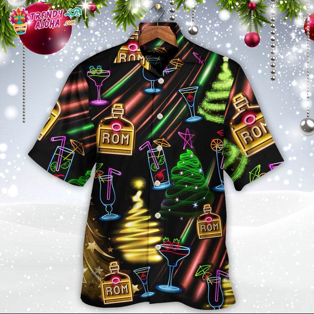 Wine Rum Christmas Neon Art Drinking Hawaiian Shirt – Trendy Aloha