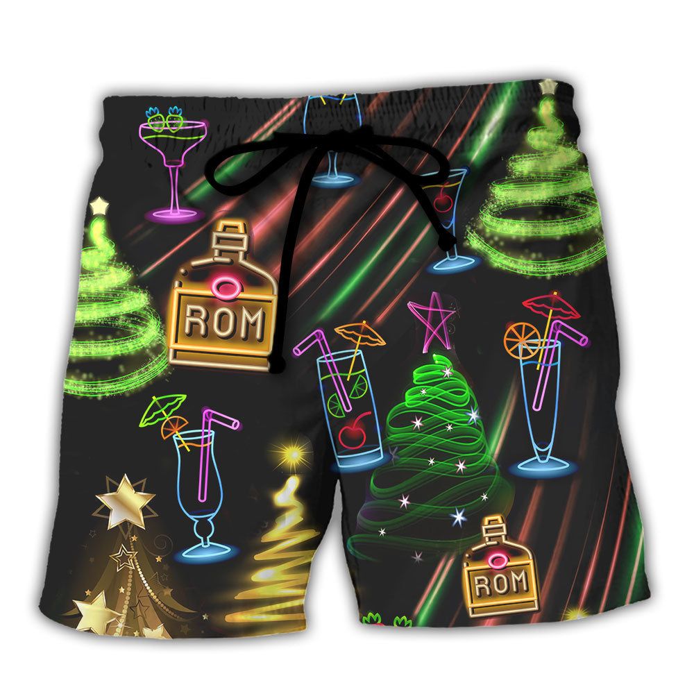 Wine Rum Christmas Neon Art Drinking Trendy Aloha Hawaiian Beach Shorts Wine Rum Christmas Neon Art Drinking Trendy Aloha Hawaiian Beach Shorts