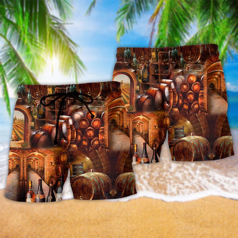 Wine Tasting Daily From The Cellar Vintage Trendy Aloha Hawaiian Beach Shorts