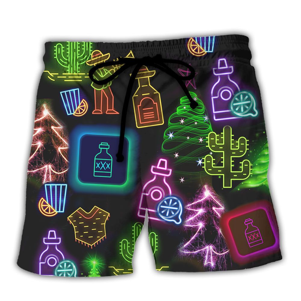 Wine Tequila Christmas Neon Art Drinking Trendy Aloha Hawaiian Beach Shorts Wine Tequila Christmas Neon Art Drinking Trendy Aloha Hawaiian Beach Shorts