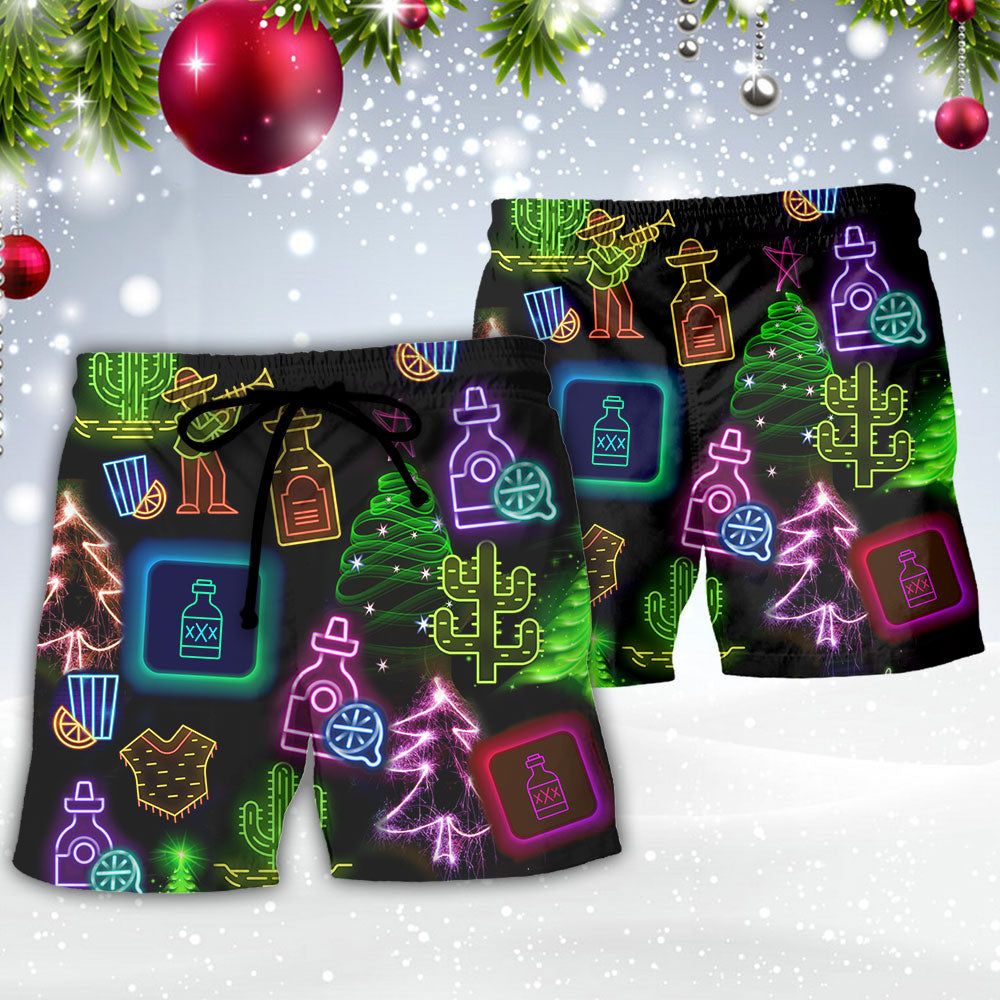 Wine Tequila Christmas Neon Art Drinking Trendy Aloha Hawaiian Beach Shorts
