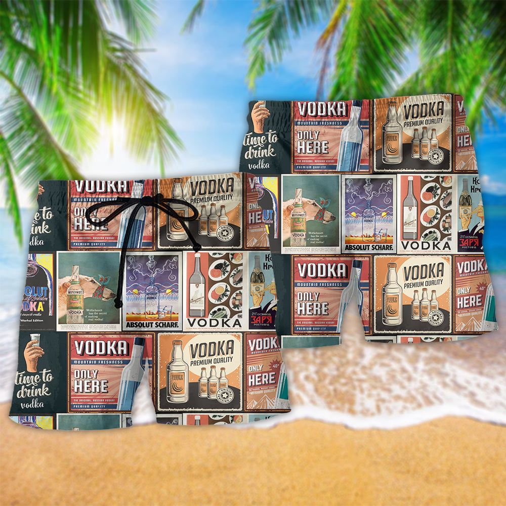 Wine Vodka Retro Poster Only Here Trendy Aloha Hawaiian Beach Shorts