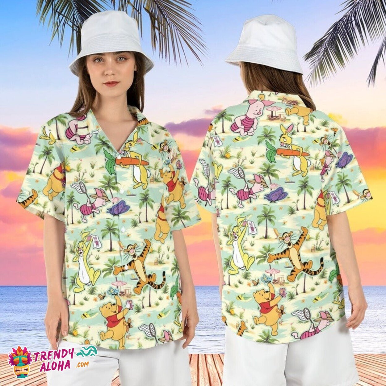 Winnie Pooh Friends Tropical Vacation Button Down Disney Shirt