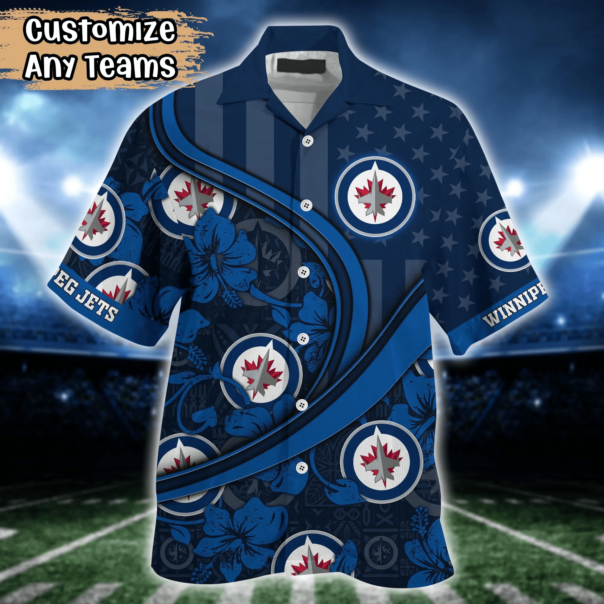 Winnipeg Jets NHL Us Flag Hawaiian Shirt Custom Summer Aloha Shirt