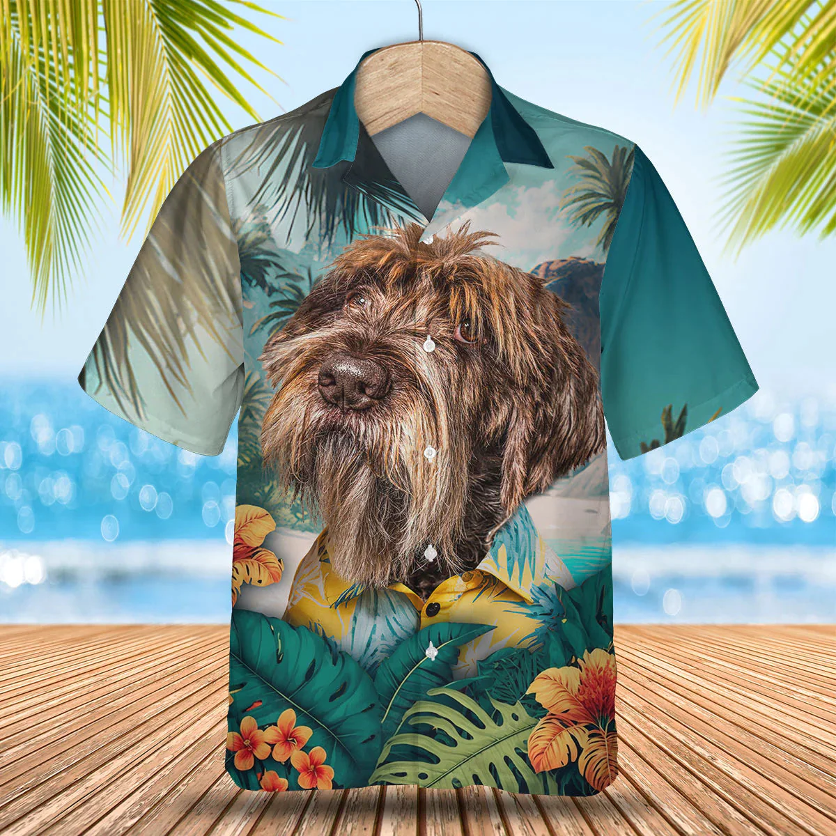 Wirehaired Pointing Griffon 3D Tropical Trendy Hawaiian Shirt, Dog Lover Trendy Hawaiian Shirt, Summer Gift For Men And Women