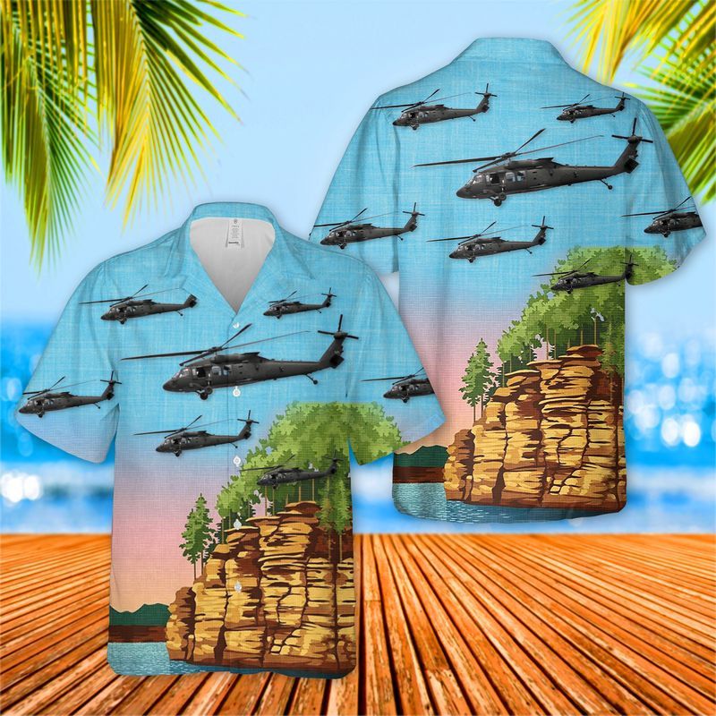 Wisconsin Army National Guard’s 1St Battalion, 147Th Aviation Regiment Blackhawk Uh-60 Helicopter Trendy Hawaiian Shirt