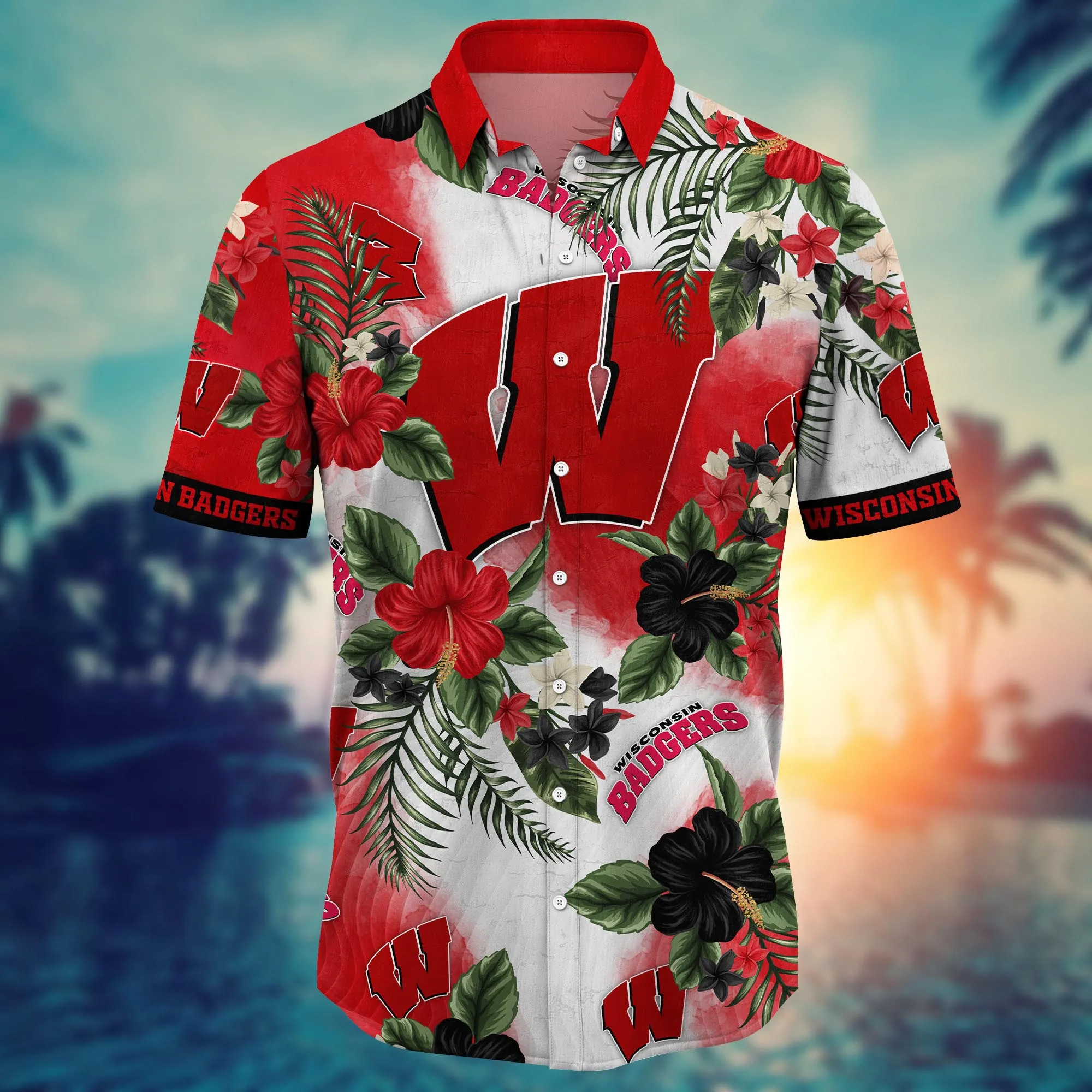 Wisconsin Badgers NCAA Hawaii Tee Fans Mosquito Bite Derby Clothing