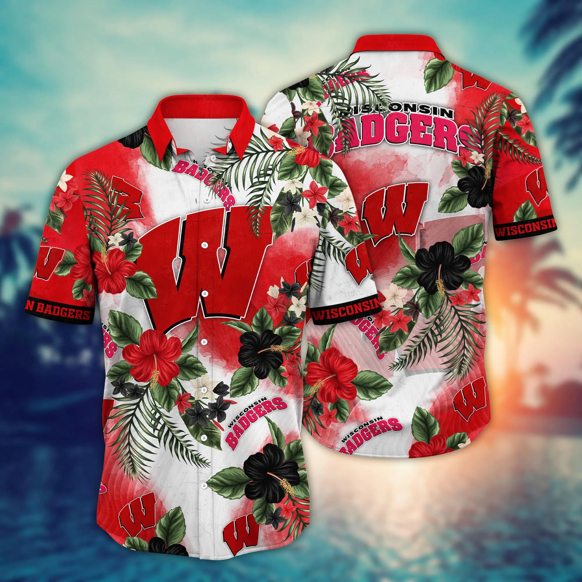 Wisconsin Badgers NCAA Hawaii Tee Fans Mosquito Bite Derby Clothing Wisconsin Badgers NCAA Hawaii Tee Fans Mosquito Bite Derby Clothing