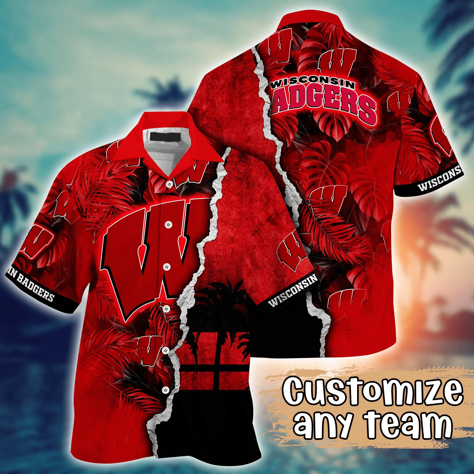 Wisconsin Badgers NCAA Hawaiian Shirt Custom Beach Days Aloha Shirt Wisconsin Badgers NCAA Hawaiian Shirt Custom Beach Days Aloha Shirt