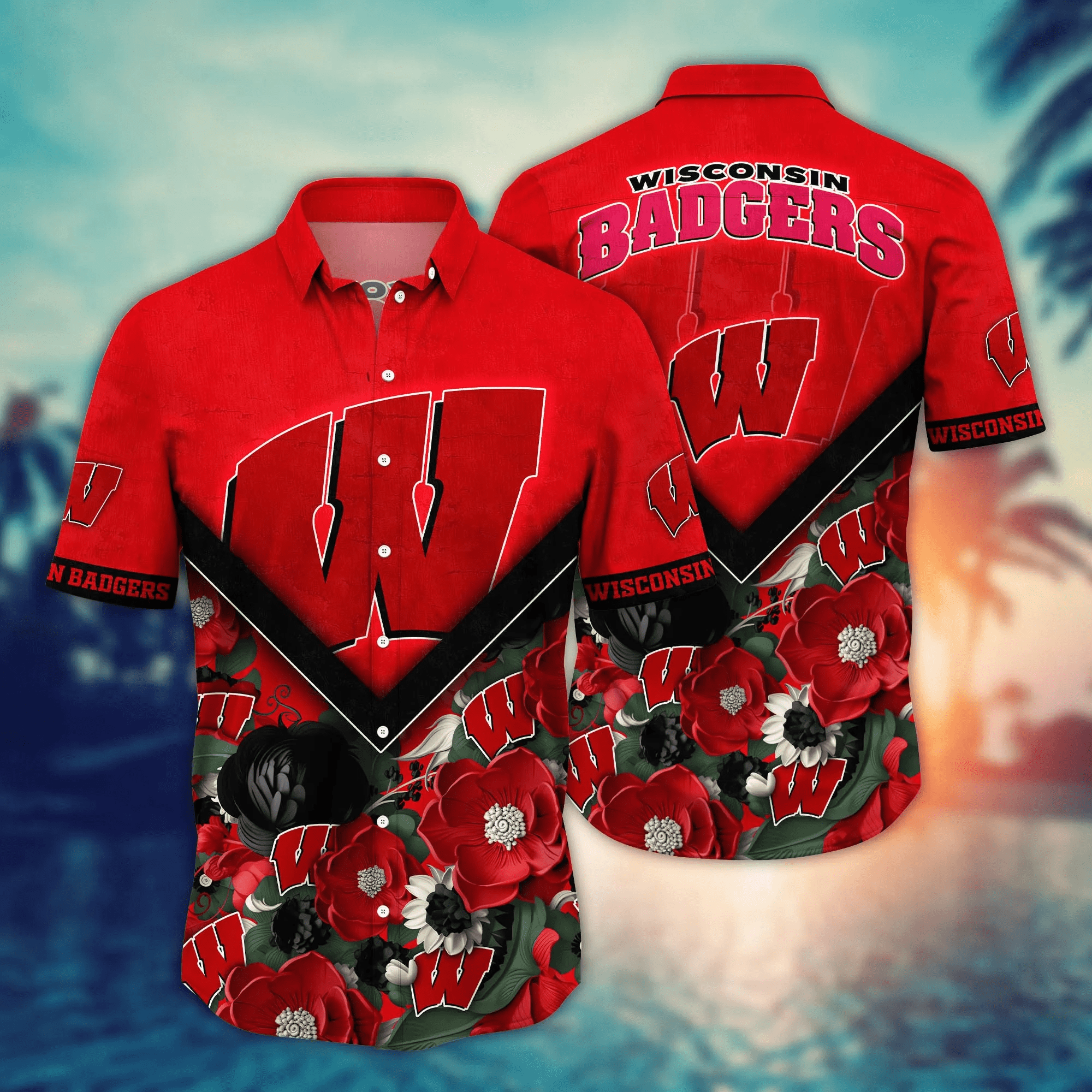 Wisconsin Badgers NCAA Hawaiian Shirt Custom Sunbathe Aloha Shirt Wisconsin Badgers NCAA Hawaiian Shirt Custom Sunbathe Aloha Shirt