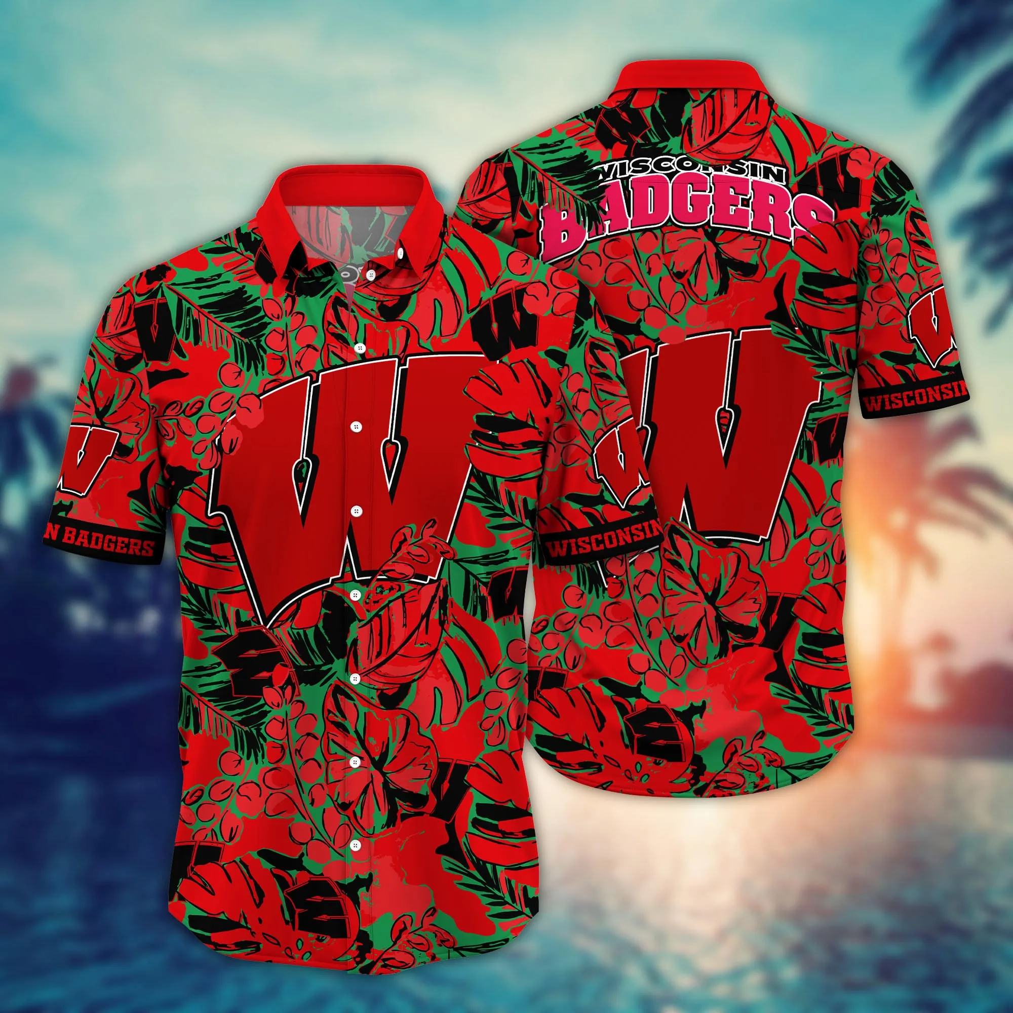 Wisconsin Badgers NCAA Hawaiian Shirt Flip Flops Aloha Shirt Wisconsin Badgers NCAA Hawaiian Shirt Flip Flops Aloha Shirt