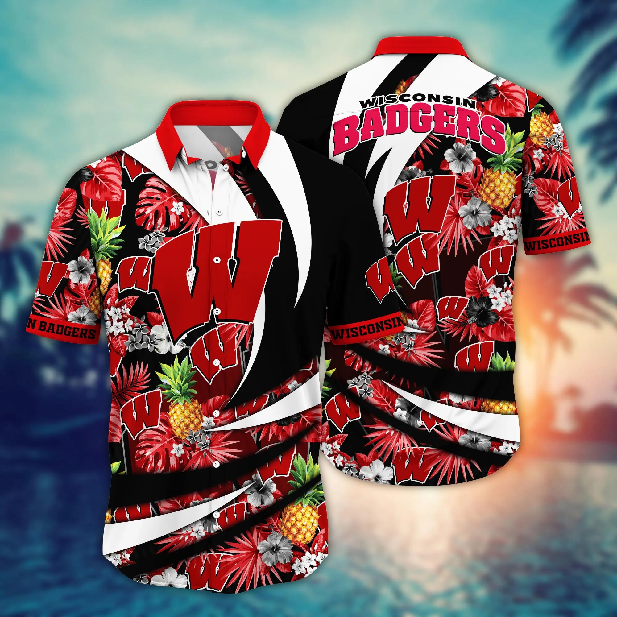 Wisconsin Badgers NCAA Hawaiian Shirt Getaways Aloha Shirt Wisconsin Badgers NCAA Hawaiian Shirt Getaways Aloha Shirt