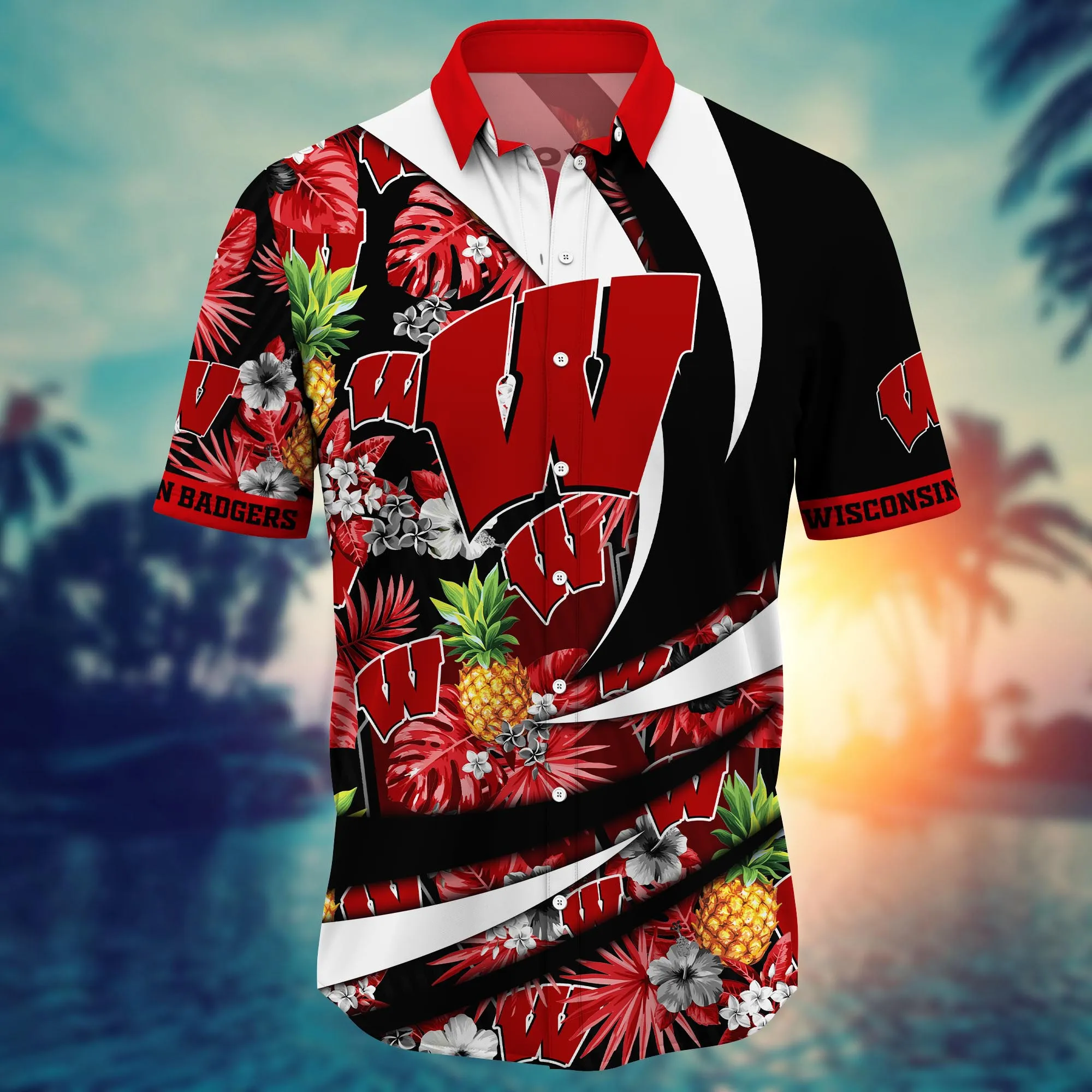 Wisconsin Badgers NCAA Hawaiian Shirt Getaways Aloha Shirt
