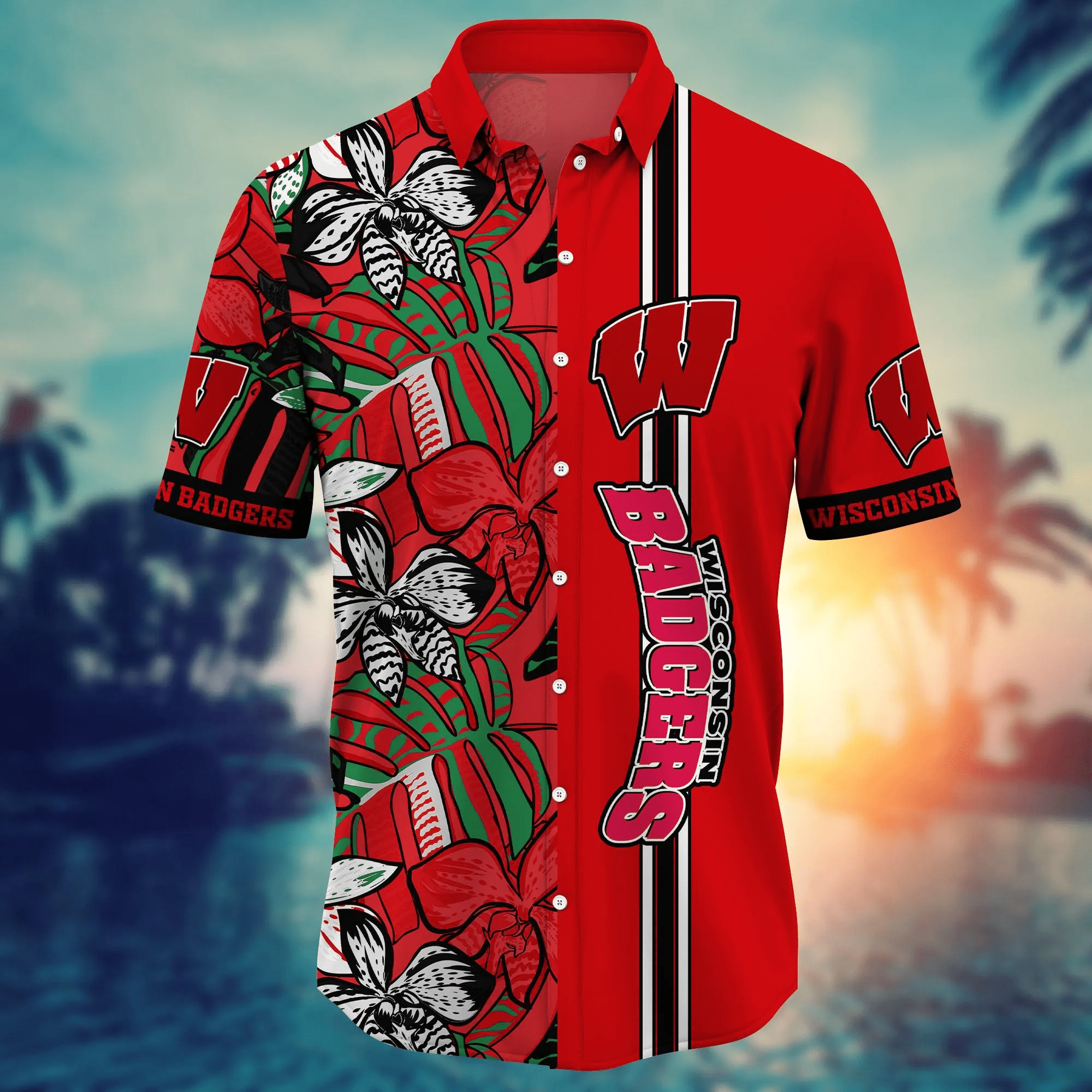 Wisconsin Badgers NCAA Hawaiian Shirt Seaside Aloha Shirt