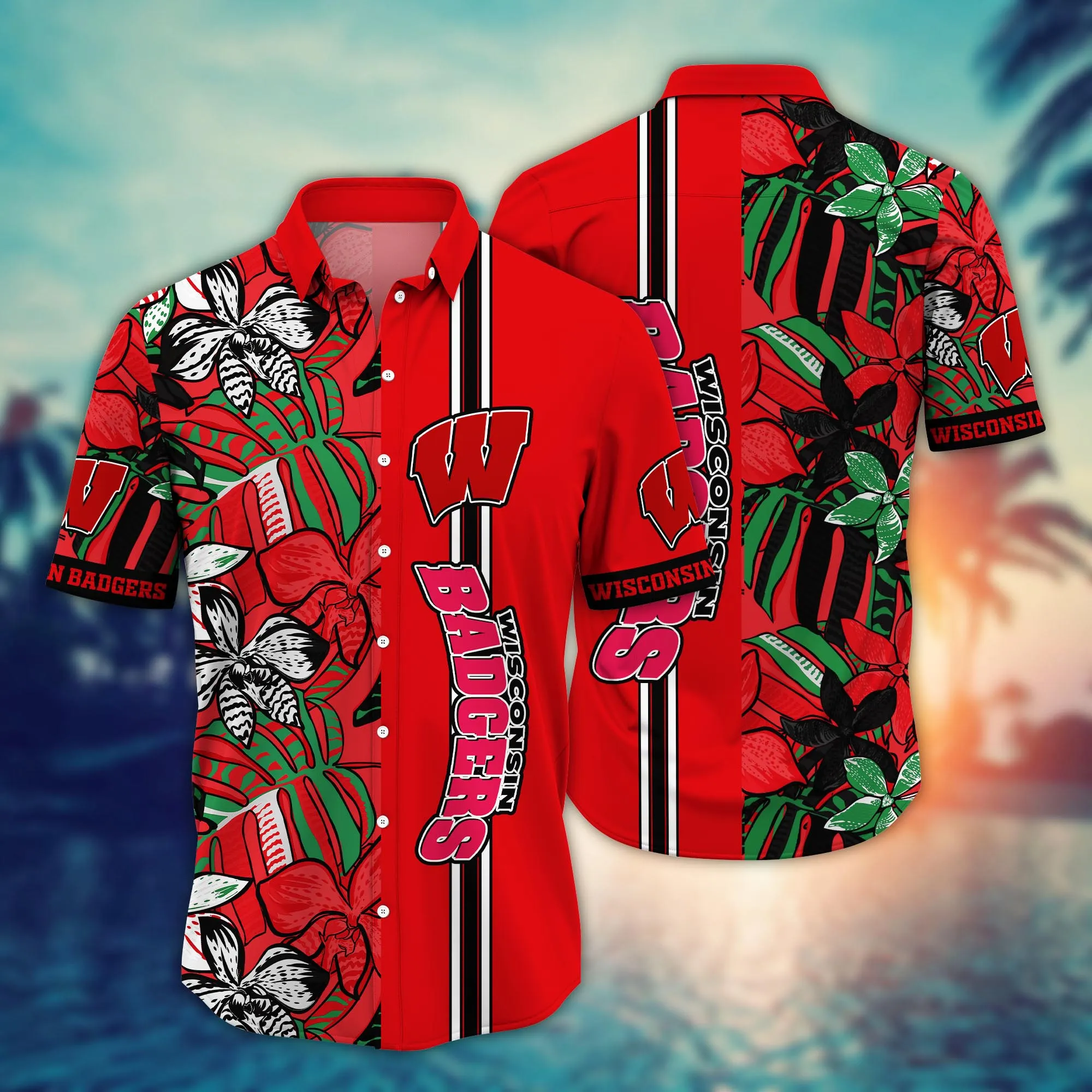 Wisconsin Badgers NCAA Hawaiian Shirt Seaside Aloha Shirt