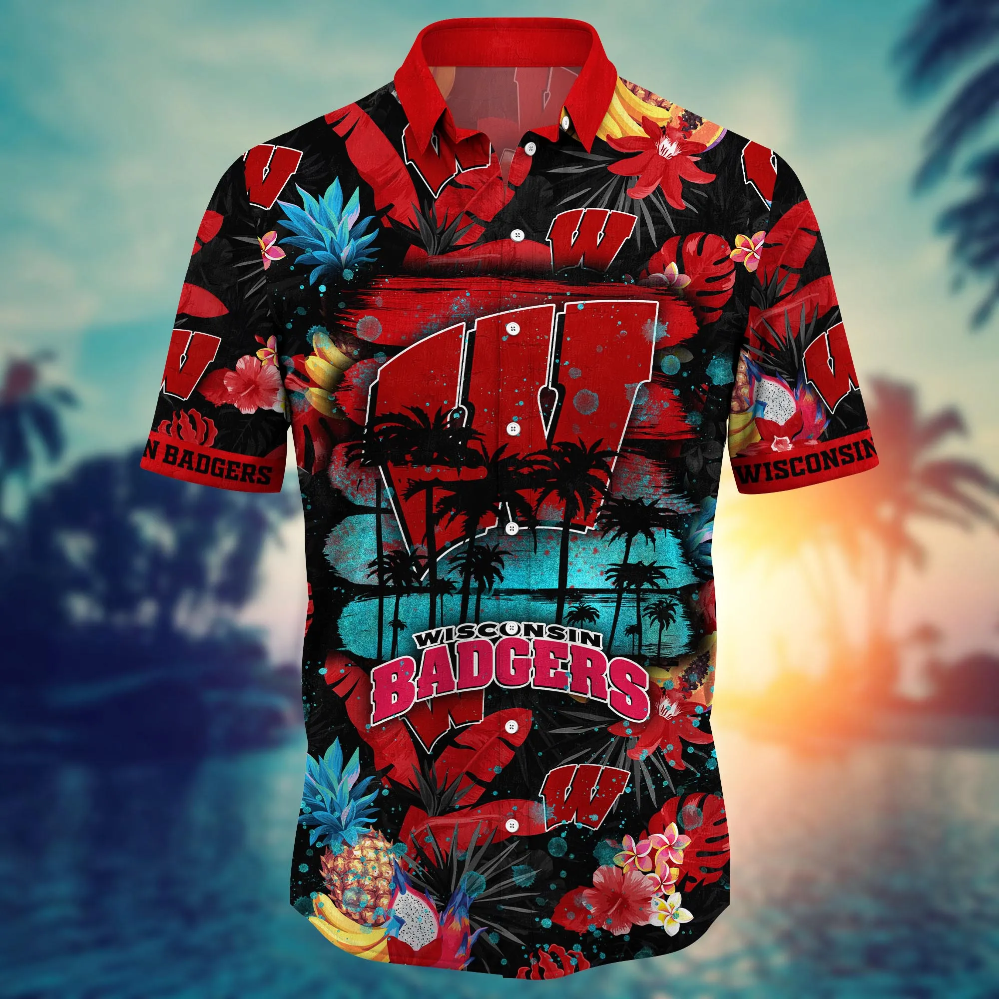 Wisconsin Badgers NCAA Hawaiian Shirt Sun-Uptime Aloha Shirt