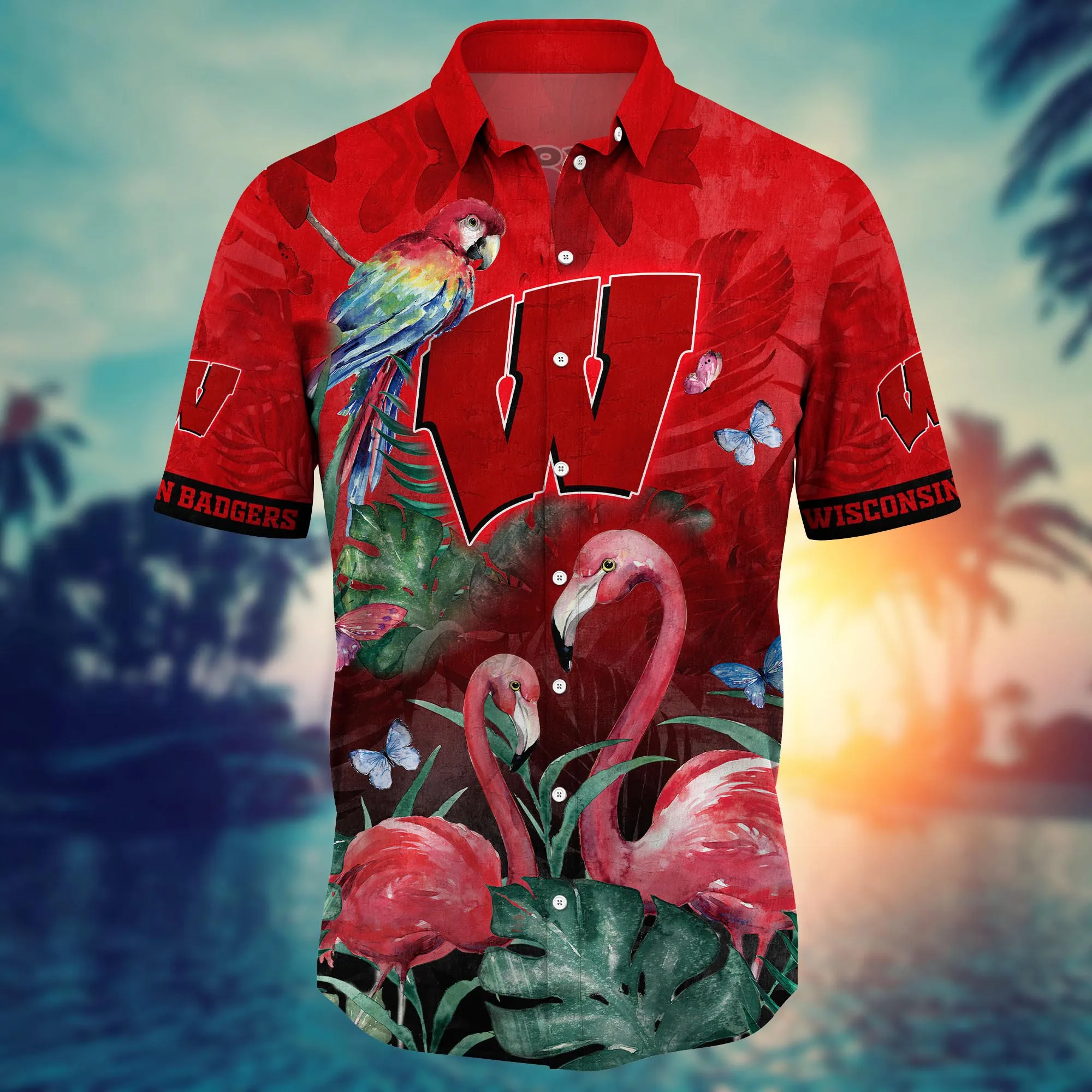 Wisconsin Badgers NCAA Hawaiian Shirt Sunsets Aloha Shirt