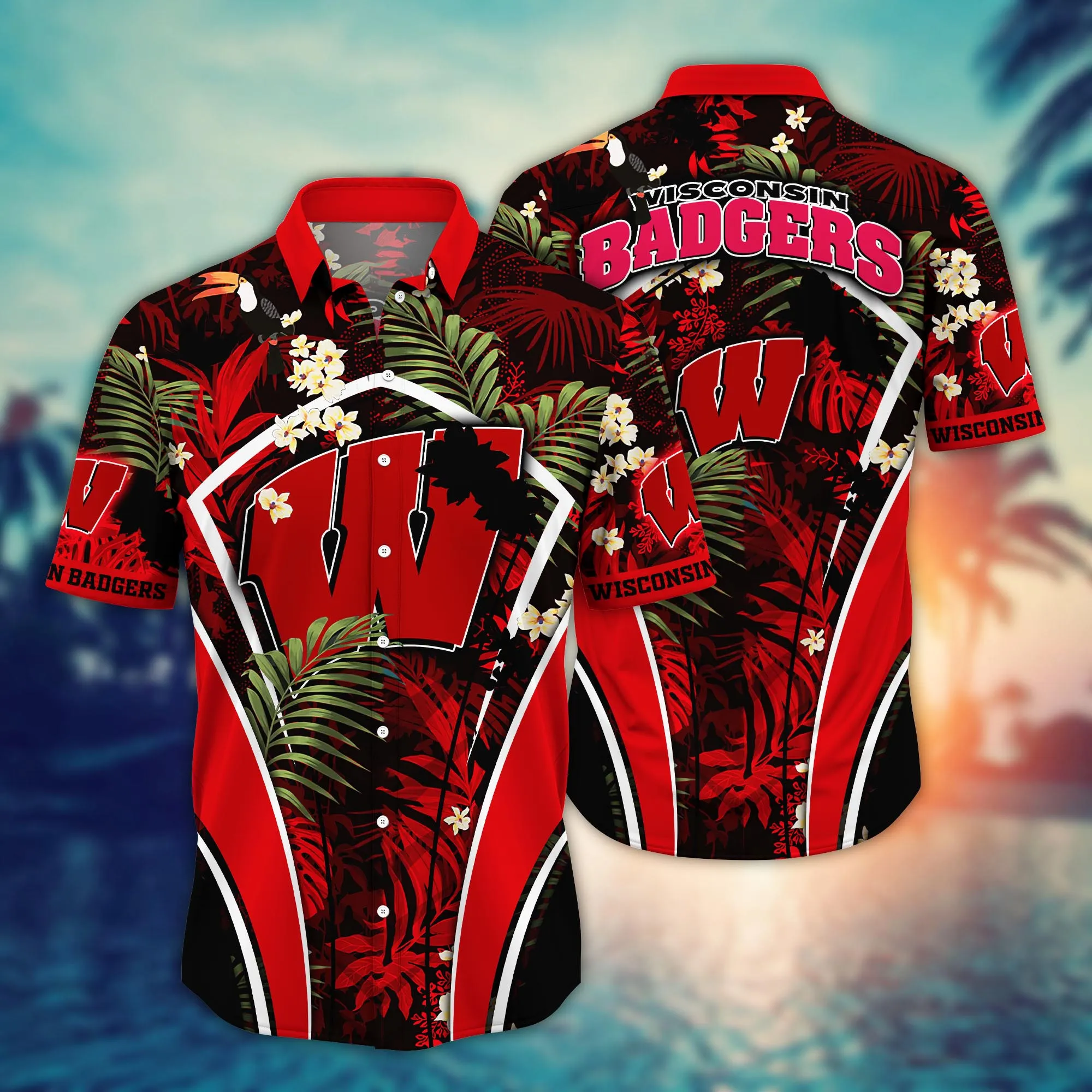 Wisconsin Badgers NCAA Hawaiian Shirt Tropical Aloha Shirt