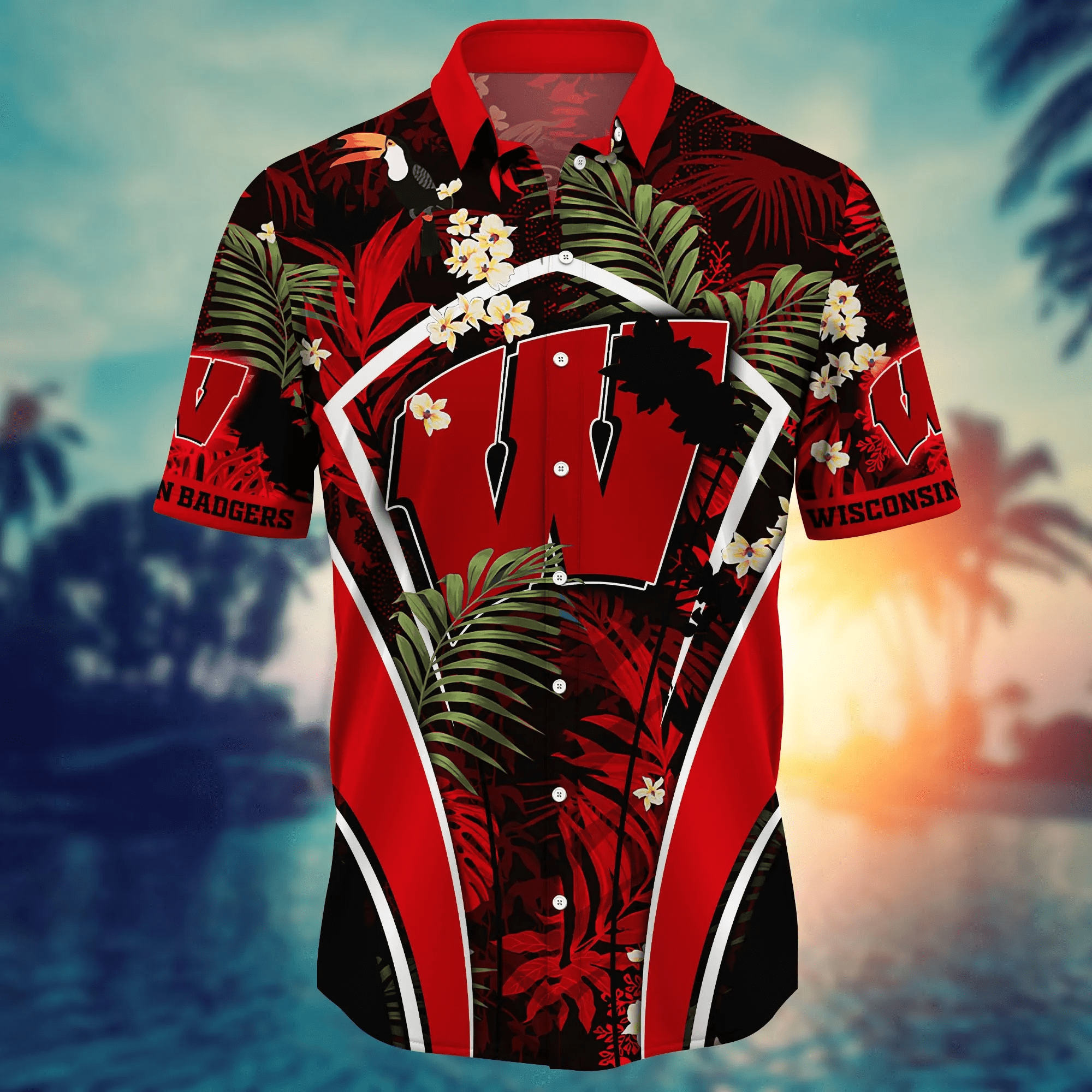 Wisconsin Badgers NCAA Hawaiian Shirt Tropical Aloha Shirt