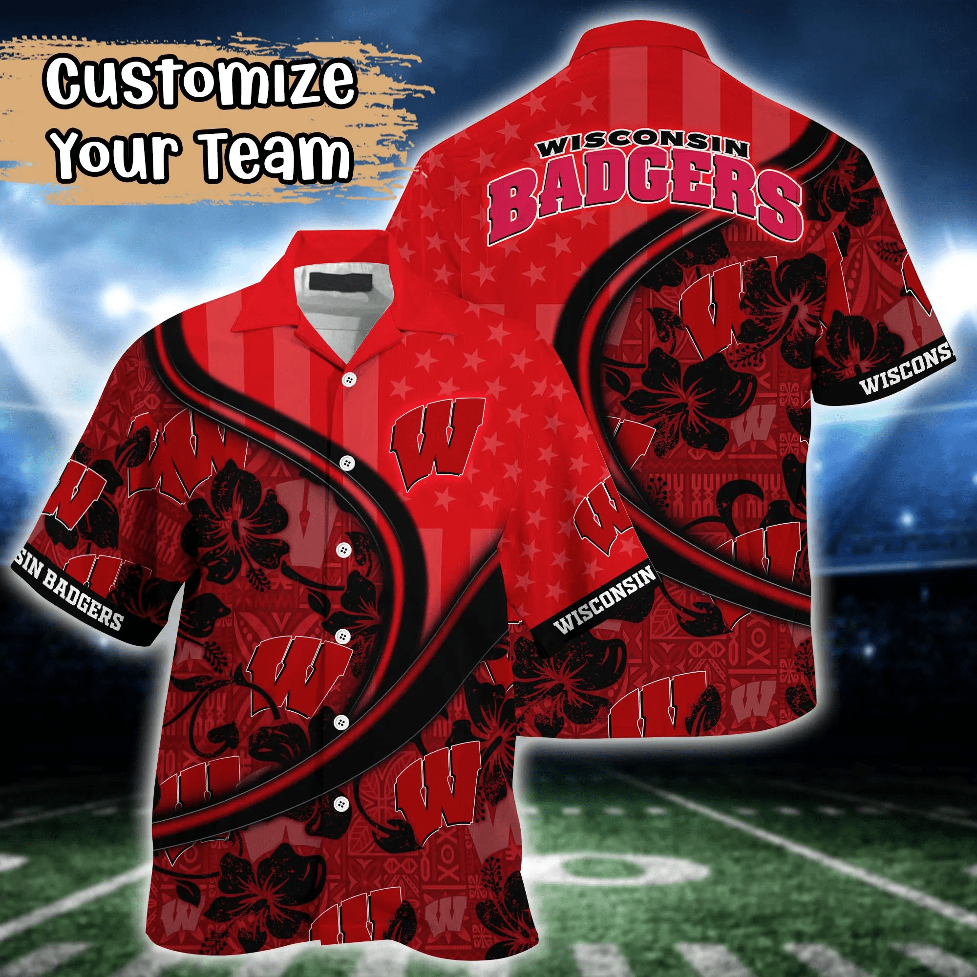 Wisconsin Badgers NCAA Us Flag Hawaiian Shirt Custom Summer Aloha Shirt Wisconsin Badgers NCAA Us Flag Hawaiian Shirt Custom Summer Aloha Shirt