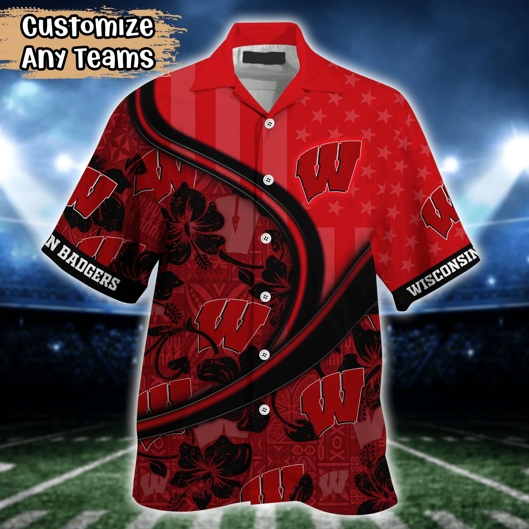Wisconsin Badgers NCAA Us Flag Hawaiian Shirt Custom Summer Aloha Shirt