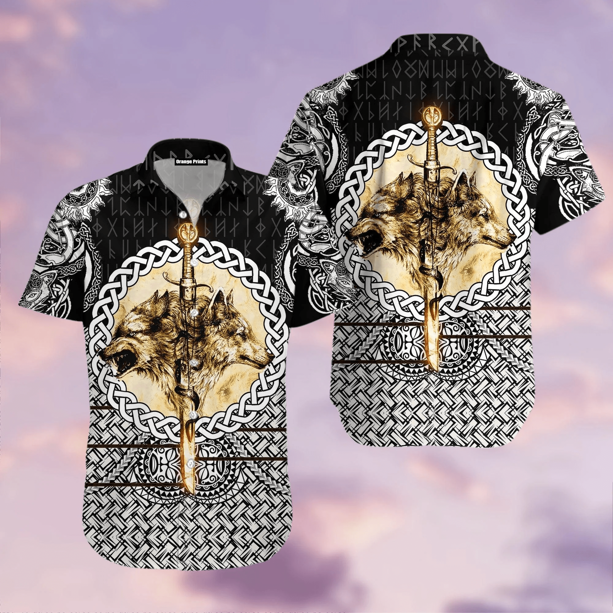 Wolf & Viking Tattoo Trendy Hawaiian Shirt For